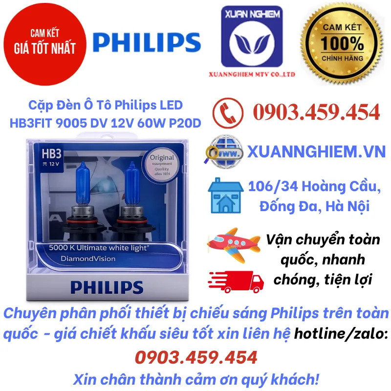 Cặp Đèn Ô Tô Philips LED HB3FIT 9005 DV 12V 60W P20D
