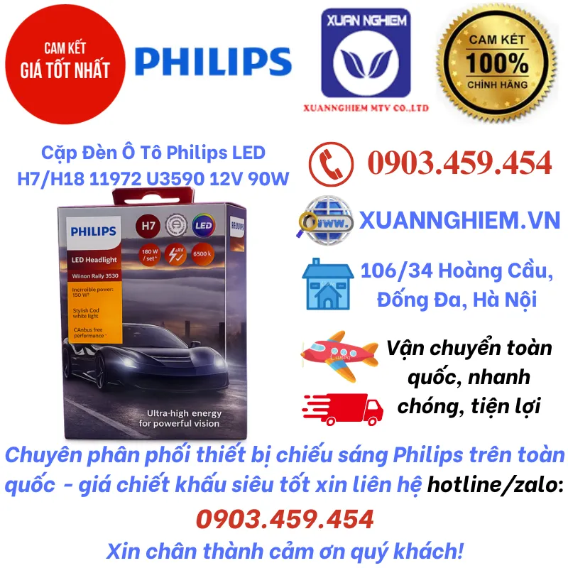 Cặp Đèn Ô Tô Philips LED H7/H18 11972 U3590 12V 90W