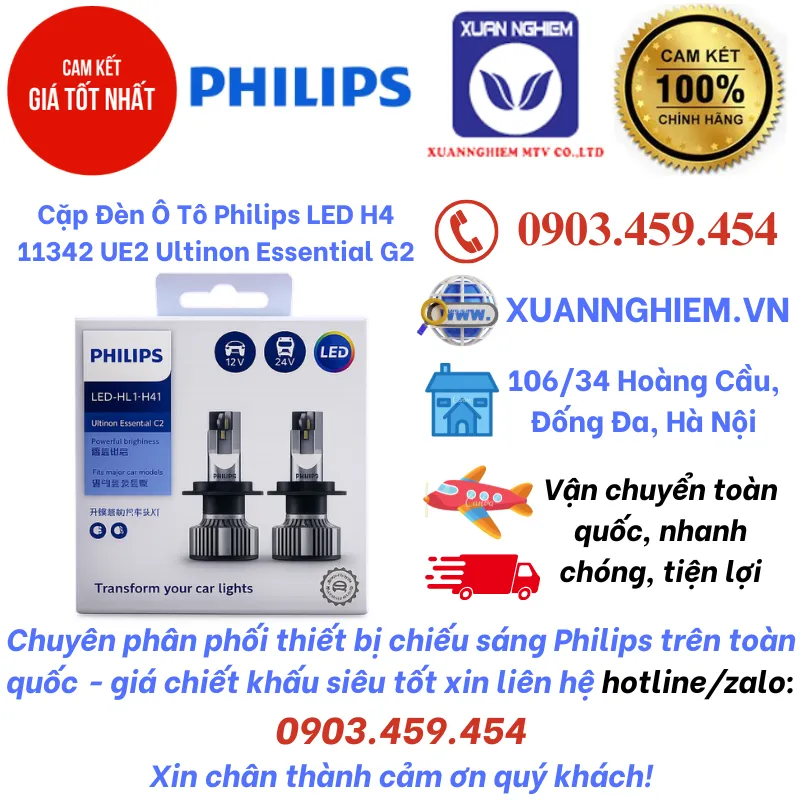 Cặp Đèn Ô Tô Philips LED H4 11342 UE2 Ultinon Essential G2