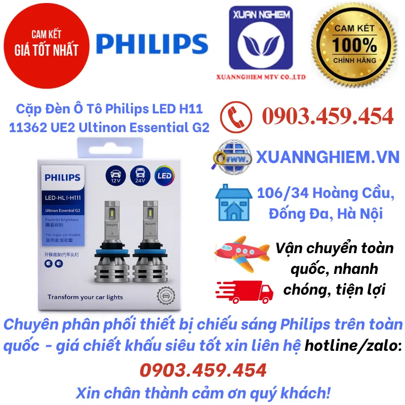 Cặp Đèn Ô Tô Philips LED H11 11362 UE2 Ultinon Essential G2