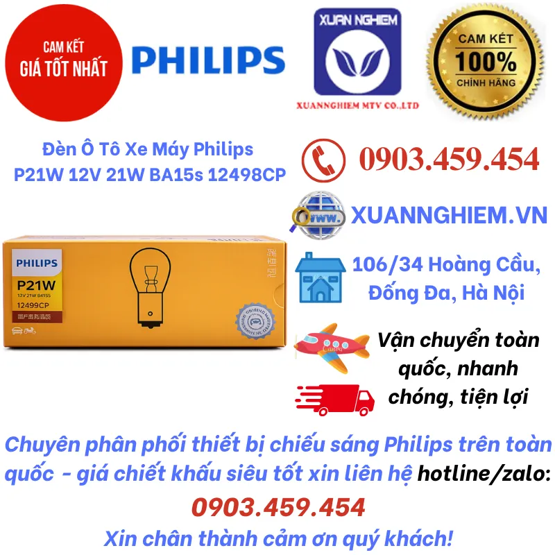 Đèn Ô Tô Xe Máy Philips P21W 12V 21W BA15s 12498CP