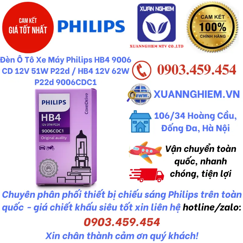 Đèn Ô Tô Xe Máy Philips HB4 9006 CD 12V 51W P22d / HB4 12V 62W P22d 9006CDC1