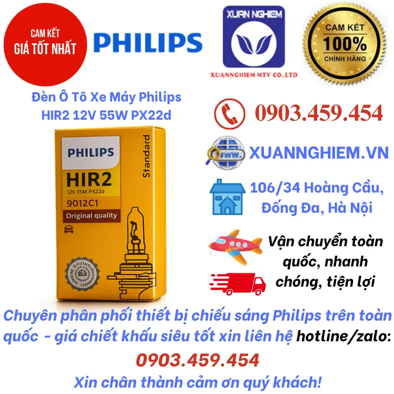 Đèn Ô Tô Xe Máy Philips HIR2 12V 55W PX22d