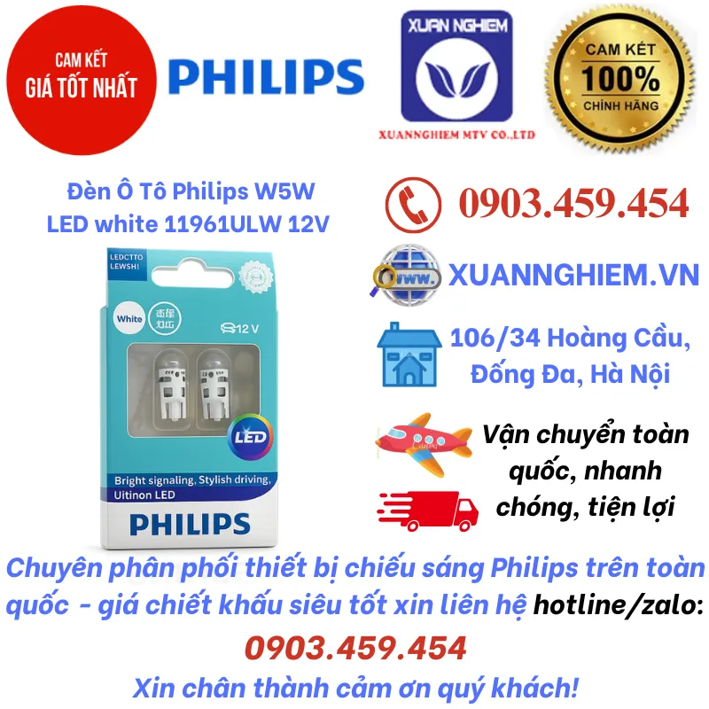 Đèn Ô Tô Philips W5W LED white 11961ULW 12V