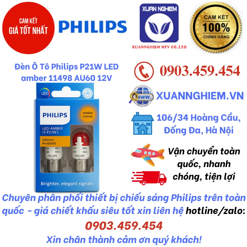 Đèn Ô Tô Philips P21W LED amber 11498 AU60 12V