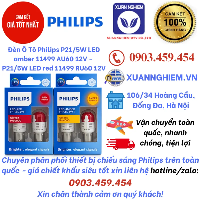 Đèn Ô Tô Philips P21/5W LED amber 11499 AU60 12V - P21/5W LED red 11499 RU60 12V