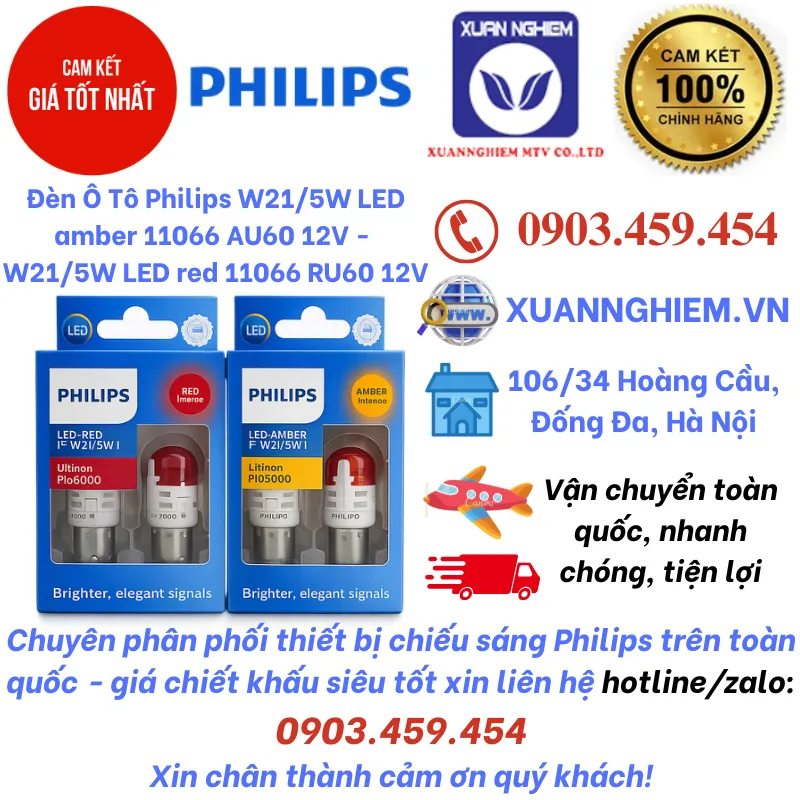 Đèn Ô Tô Philips W21/5W LED amber 11066 AU60 12V - W21/5W LED red 11066 RU60 12V