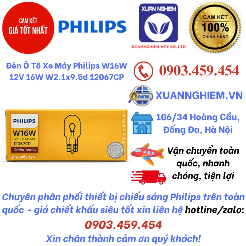 Đèn Ô Tô Xe Máy Philips W16W 12V 16W W2.1x9.5d 12067CP