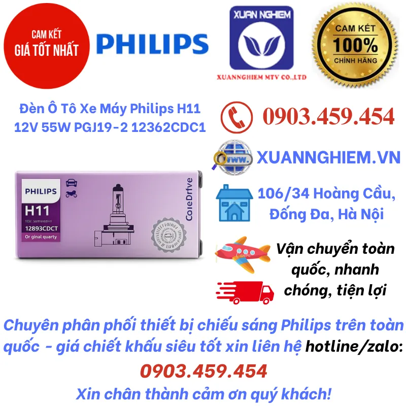Đèn Ô Tô Xe Máy Philips H11 12V 55W PGJ19-2 12362CDC1