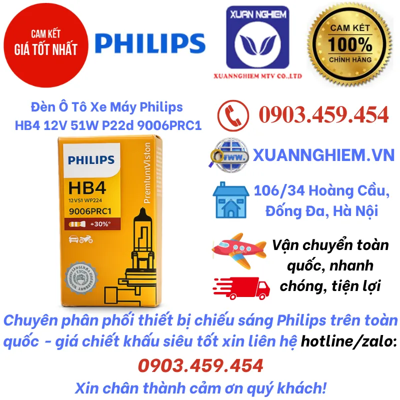 Đèn Ô Tô Xe Máy Philips HB4 12V 51W P22d 9006PRC1