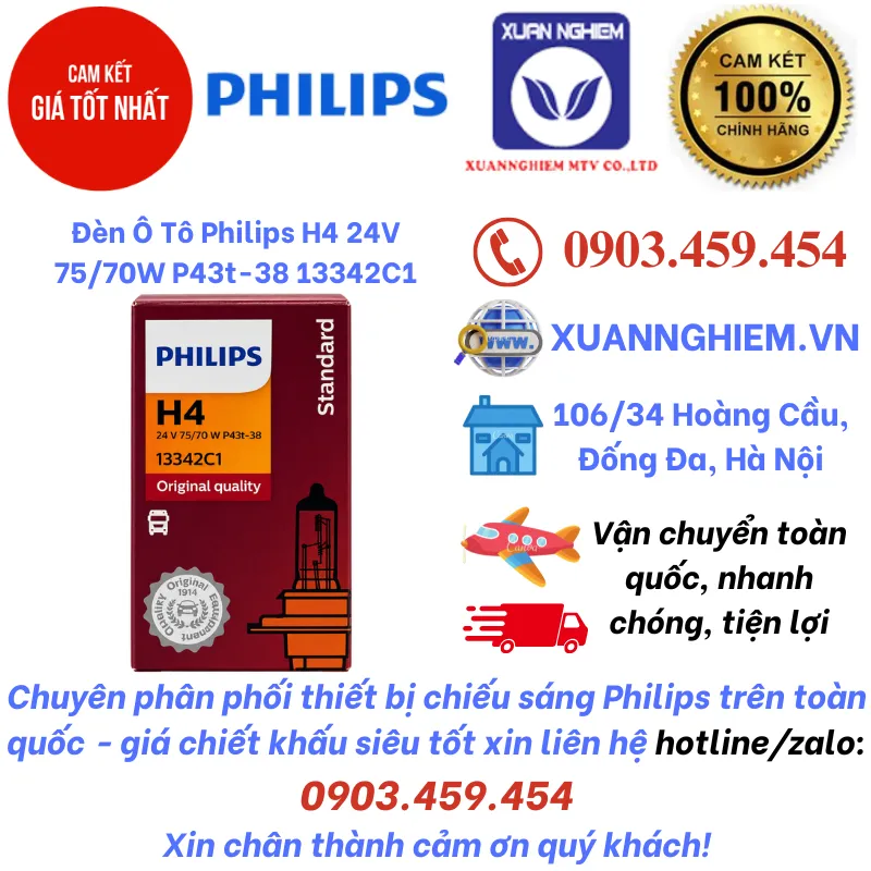 Đèn Ô Tô Philips H4 24V 75/70W P43t-38 13342C1
