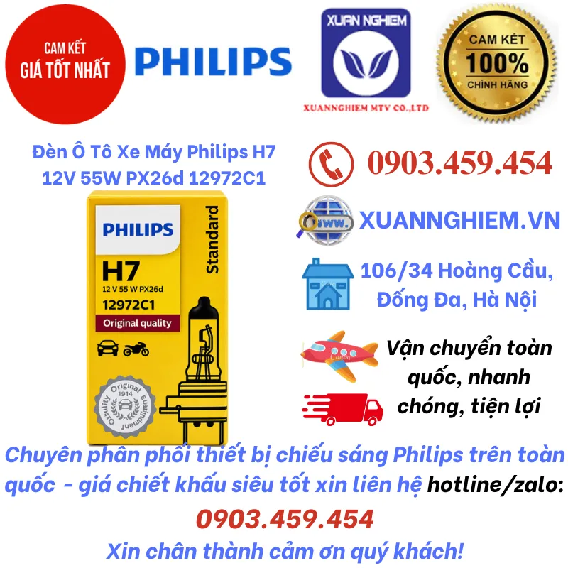 Đèn Ô Tô Xe Máy Philips H7 12V 55W PX26d 12972C1