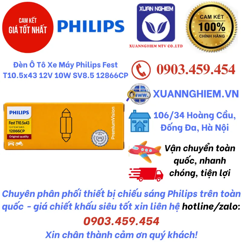 Đèn Ô Tô Xe Máy Philips Fest T10.5x43 12V 10W SV8.5 12866CP