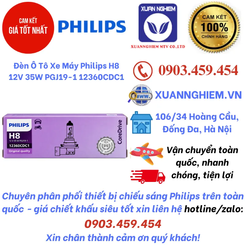 Đèn Ô Tô Xe Máy Philips H8 12V 35W PGJ19-1 12360CDC1