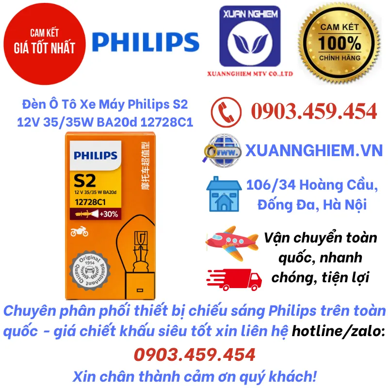 Đèn Xe Máy Philips S2 12V 35/35W BA20d 12728C1
