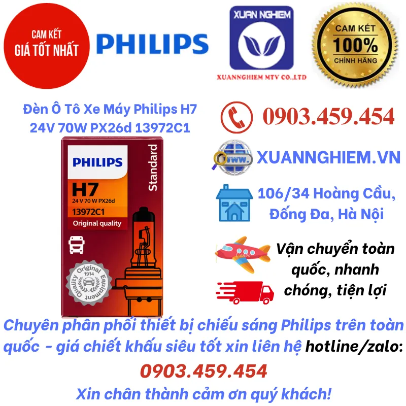 Đèn Ô Tô Xe Máy Philips H7 24V 70W PX26d 13972C1