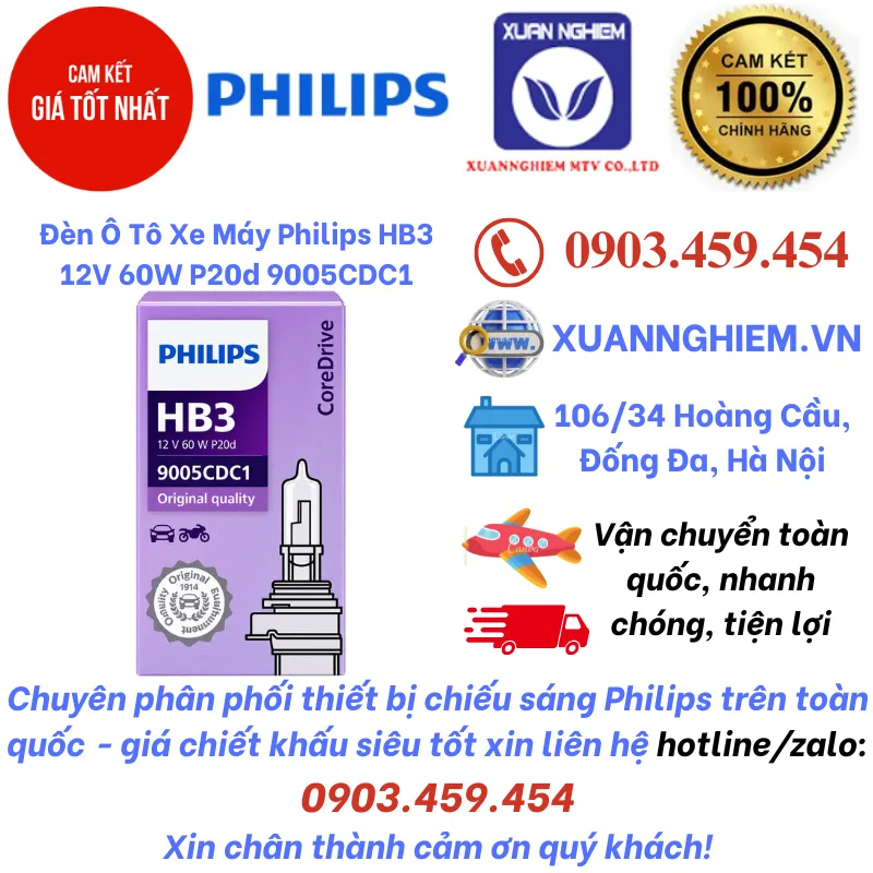 Đèn Ô Tô Xe Máy Philips HB3 12V 60W P20d 9005CDC1