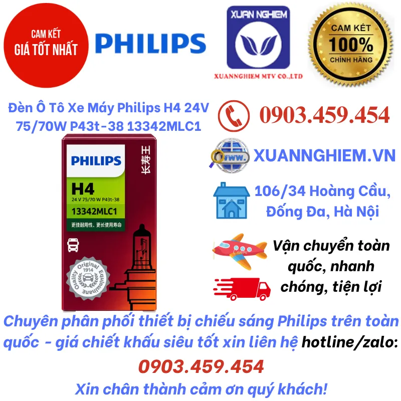 Đèn Ô Tô Xe Máy Philips H4 24V 75/70W P43t-38 13342MLC1