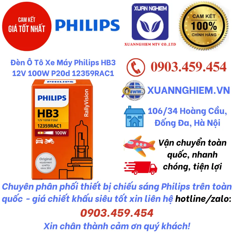 Đèn Ô Tô Xe Máy Philips HB3 12V 100W P20d 12359RAC1