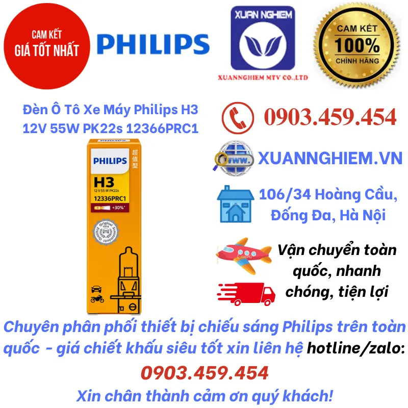 Đèn Ô Tô Xe Máy Philips H3 12V 55W PK22s 12366PRC1