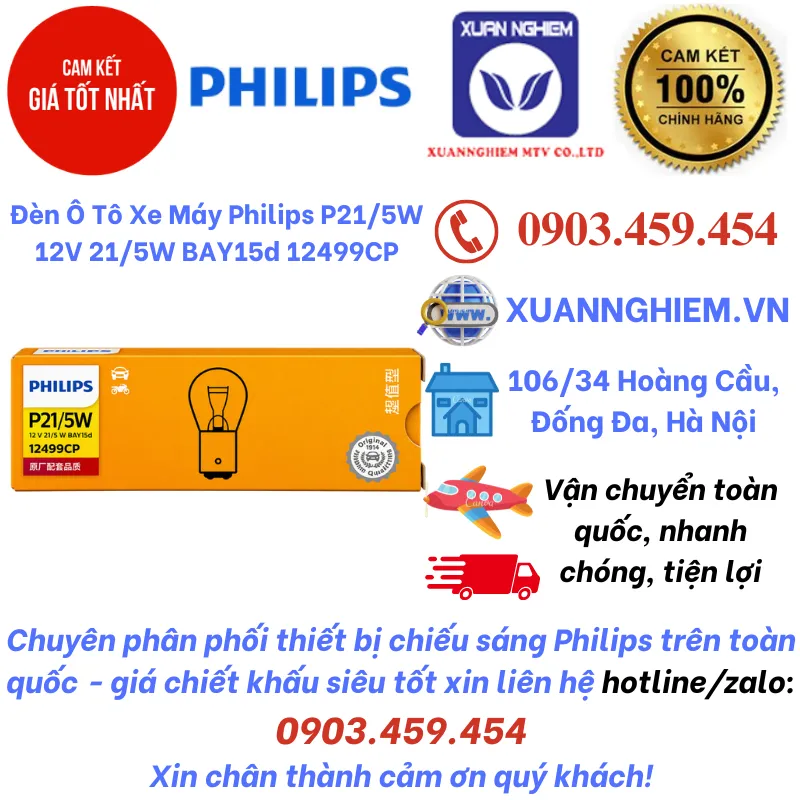 Đèn Ô Tô Xe Máy Philips P21/5W 12V 21/5W BAY15d 12499CP