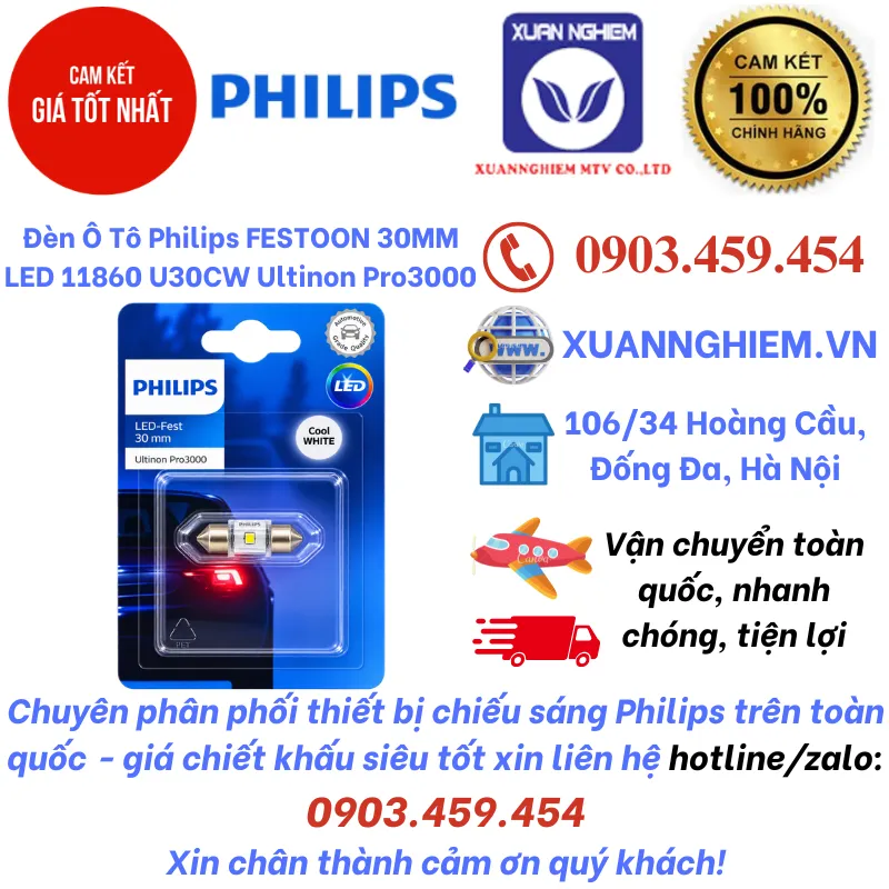 Đèn Ô Tô Philips FESTOON 30MM LED 11860 U30CW Ultinon Pro3000