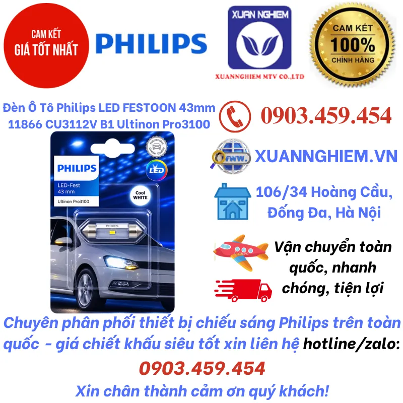 Đèn Ô Tô Philips LED FESTOON 43mm11866 CU3112V B1 Ultinon Pro3100