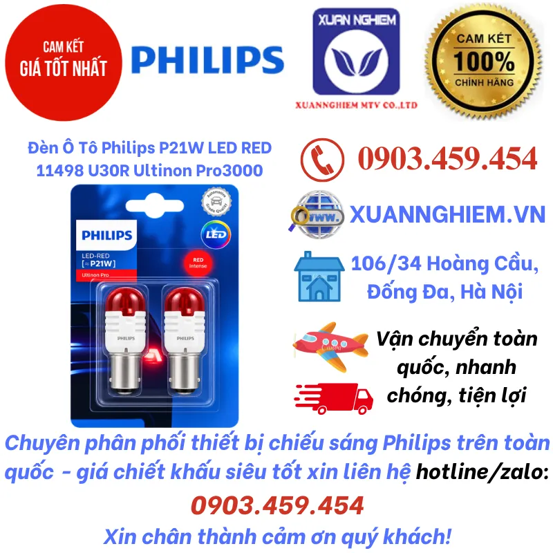 Đèn Ô Tô Philips P21W LED RED 11498 U30R Ultinon Pro3000