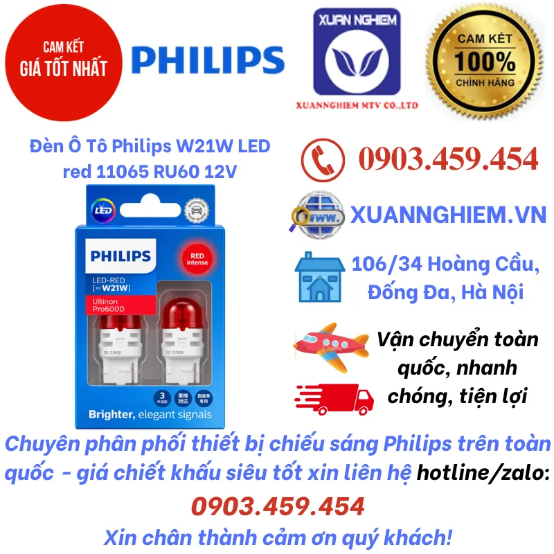 Đèn Ô Tô Philips W21W LED red 11065 RU60 12V
