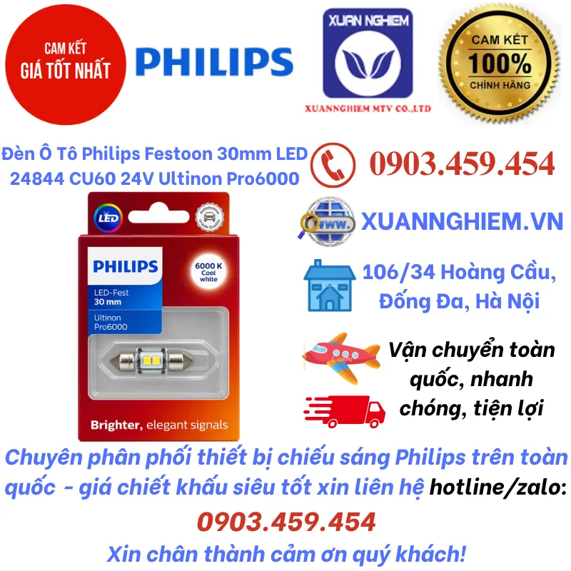 Đèn Ô Tô Philips Festoon 30mm LED 24844 CU60 24V Ultinon Pro6000