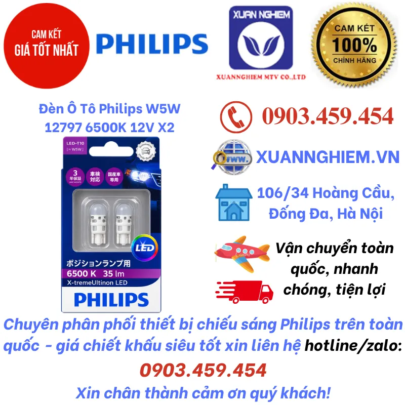 Đèn Ô Tô Philips w5w 12797 6500K 12V X2