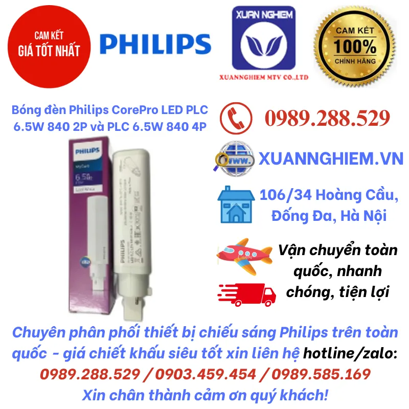 Bóng đèn Philips CorePro LED PLC 6.5W 840 2P và PLC 6.5W 840 4P