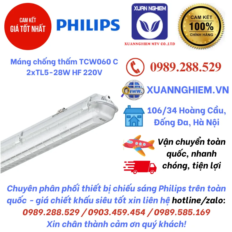 Máng chống thấm philips TCW060 C 2xTL5-28W HF 220V