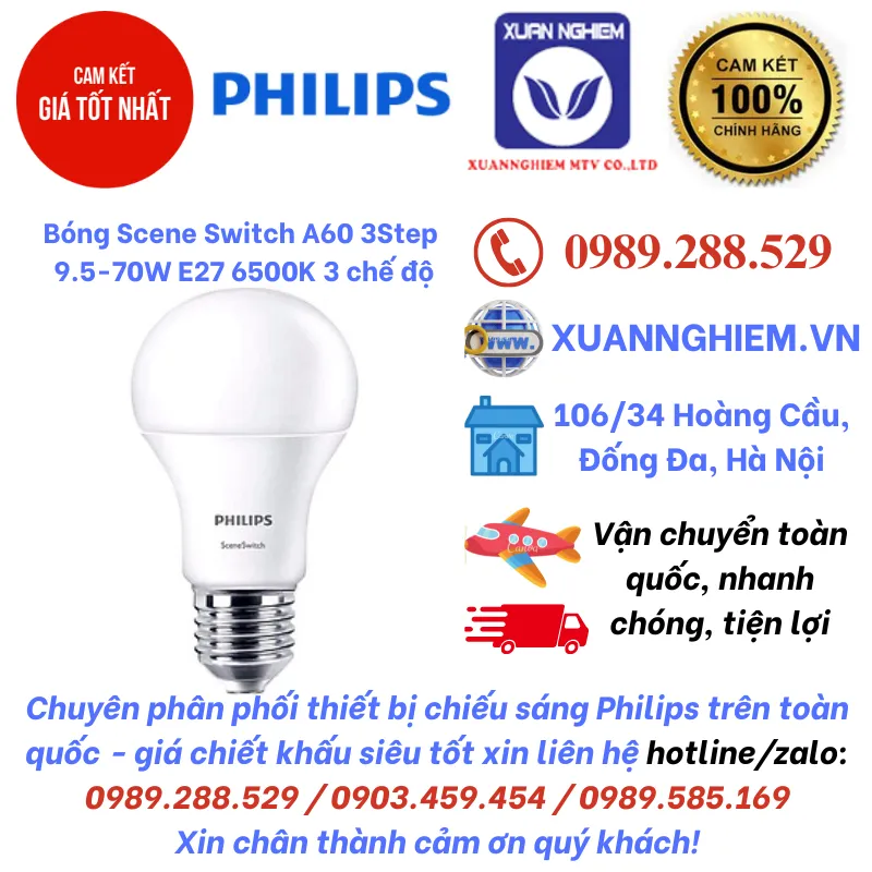 Bóng Scene Switch A60 3Step 9.5-70W E27 6500K 3 chế độ