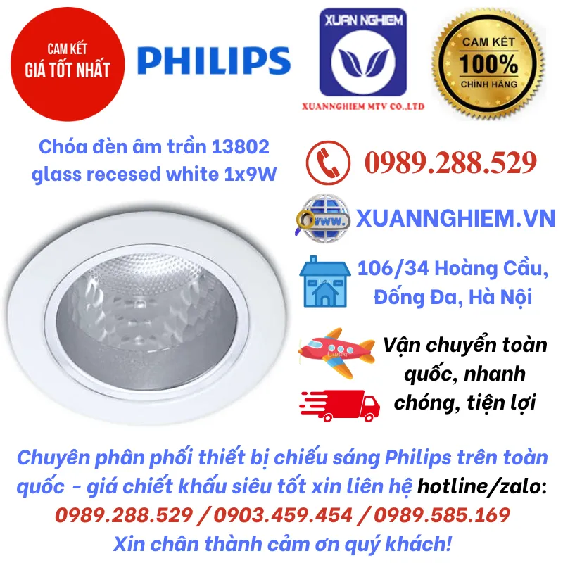 Chóa đèn âm trần 13802 glass recesed white 1x9W ( chưa bao gồm bóng )