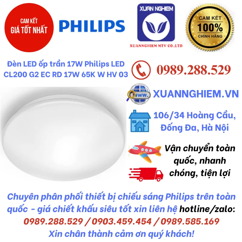 Đèn LED ốp trần 17W Philips LED CL200 G2 EC RD 17W 65K W HV 03