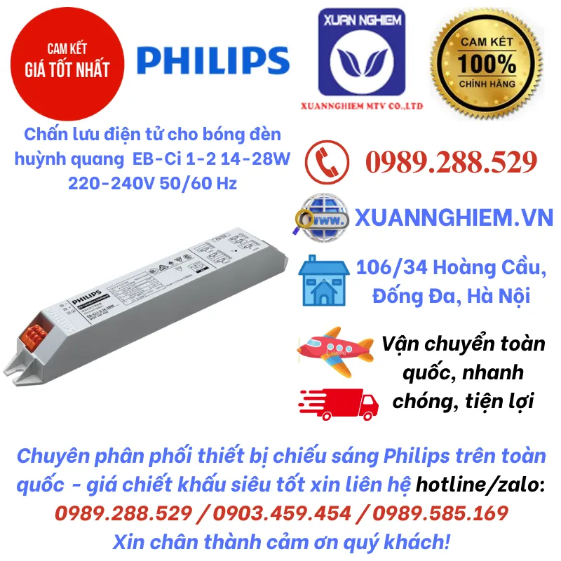 Chấn lưu điện tử cho bóng đèn huỳnh quang 14W hoặc 28W Philips EB-Ci 1-2 14-28W 220-240v 50/60 Hz