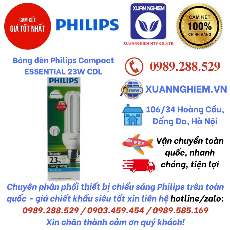 Bóng đèn Philips Compact ESSENTIAL 23W CDL và Compact ESSENTIAL 8W CDL E27 220-240V 1CT/12