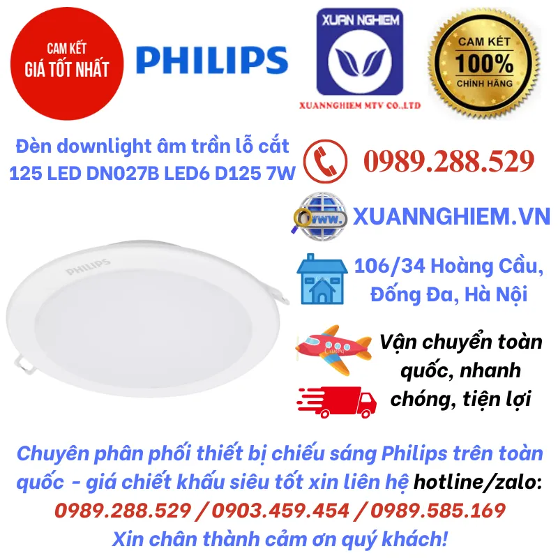 Đèn downlight âm trần lỗ cắt 125 LED DN027B LED6 D125 7W