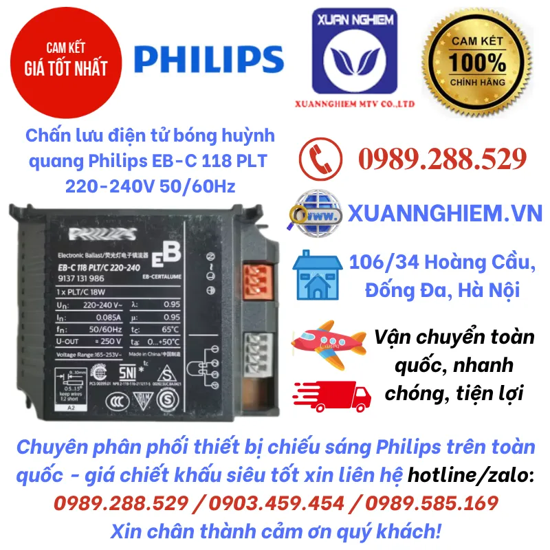 Chấn lưu điện tử bóng huỳnh quang Philips EB-C 118 PLT 220-240V 50/60Hz