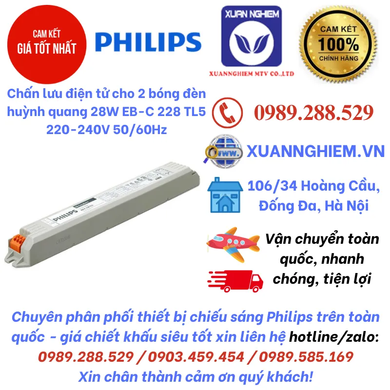 Chấn lưu điện tử cho 2 bóng đèn huỳnh quang 28W Philips EB-C 228 TL5 220-240V 50/60Hz