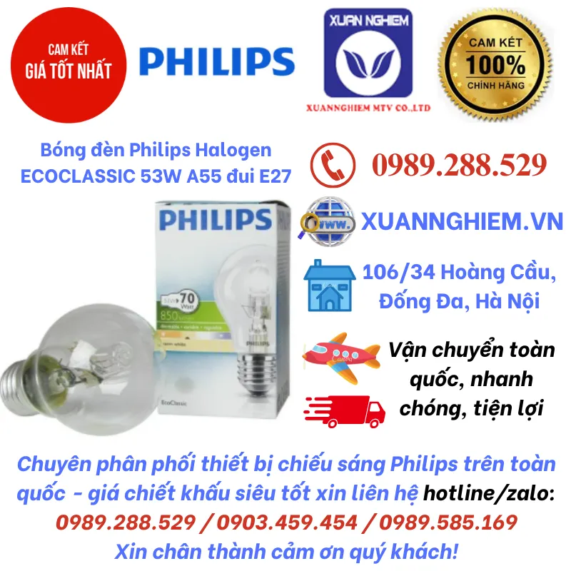 Bóng đèn Philips Halogen ECOCLASSIC 53W A55 đui E27