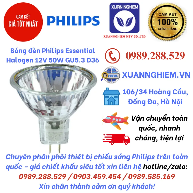 Bóng đèn Philips Essential Halogen 12V 50W GU5.3 D36