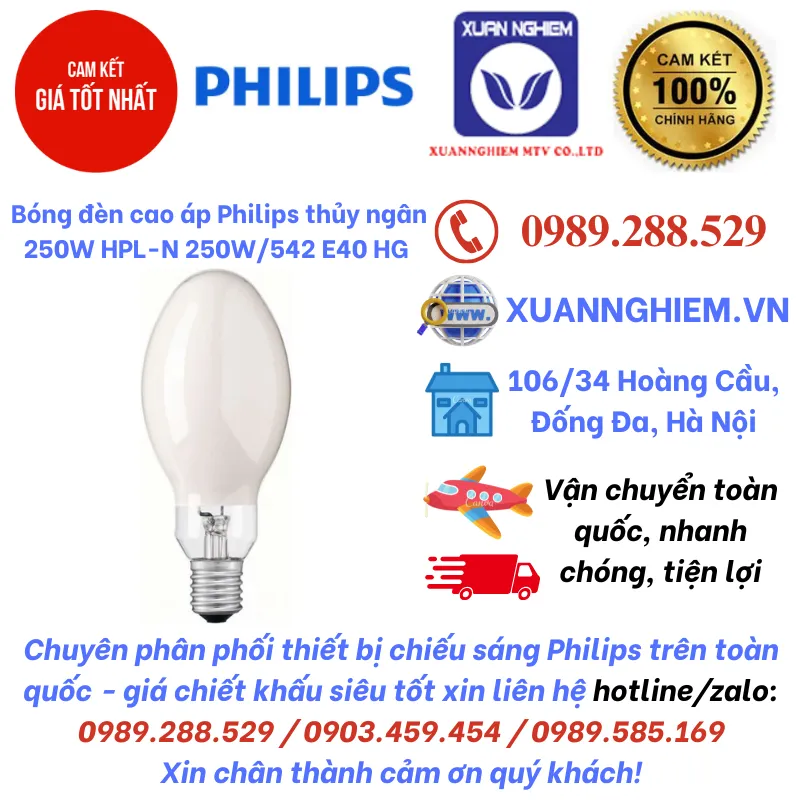 Bóng đèn cao áp Philips thủy ngân 250W HPL-N 250W/542 E40 HG SLV/12