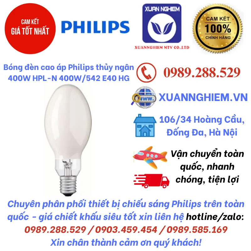 Bóng đèn cao áp Philips thủy ngân 400W HPL-N 400W/542 E40 HG 1SLV/6