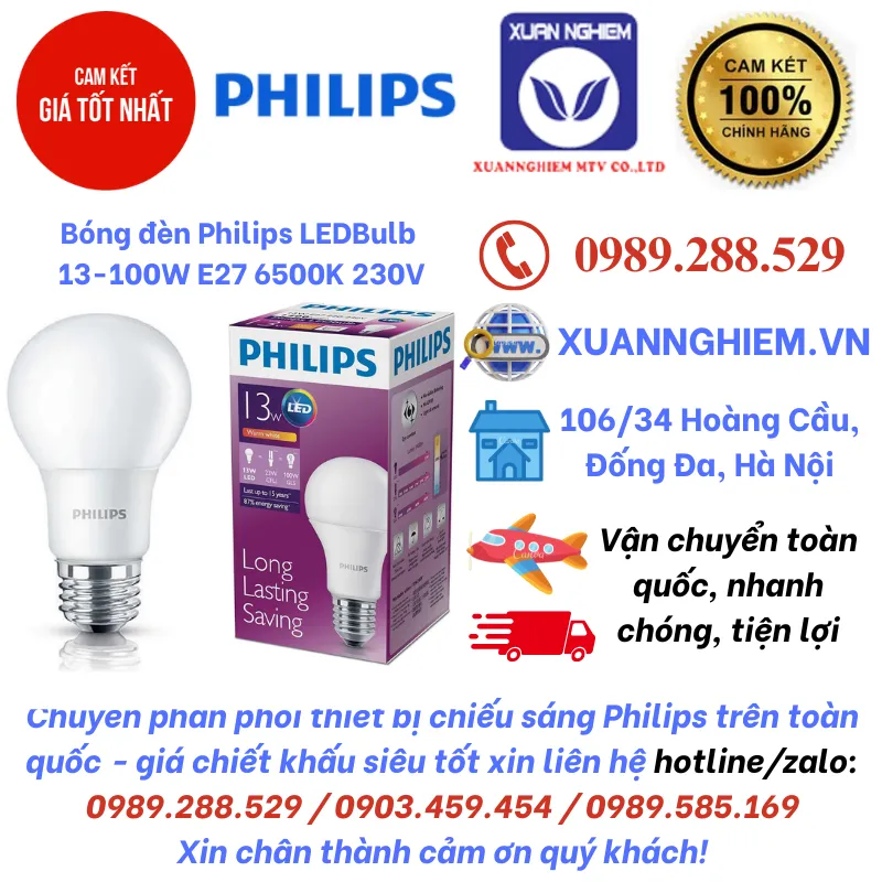 Bóng đèn Philips LEDBulb 13-100W E27 6500K 230V