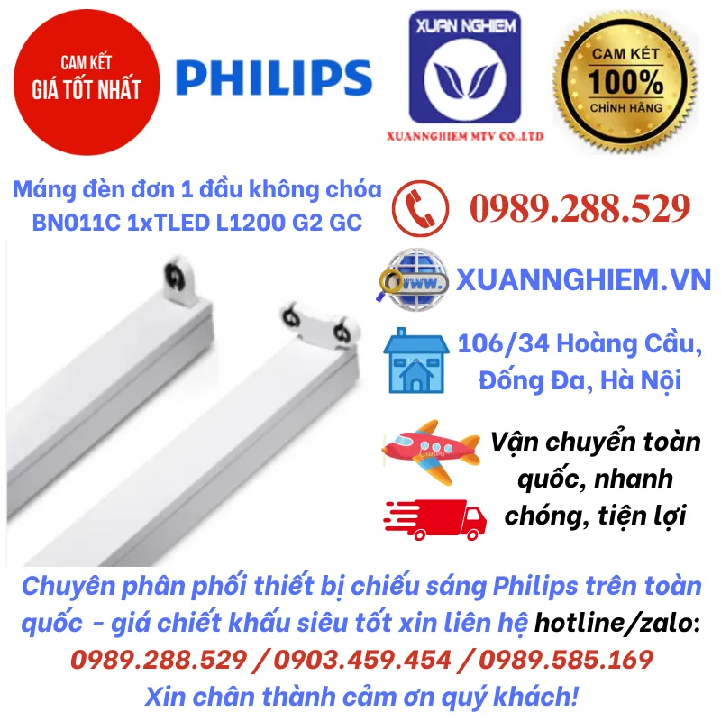 Máng đèn đơn 1 đầu không chóa BN011C 1xTLED L1200 G2 GC