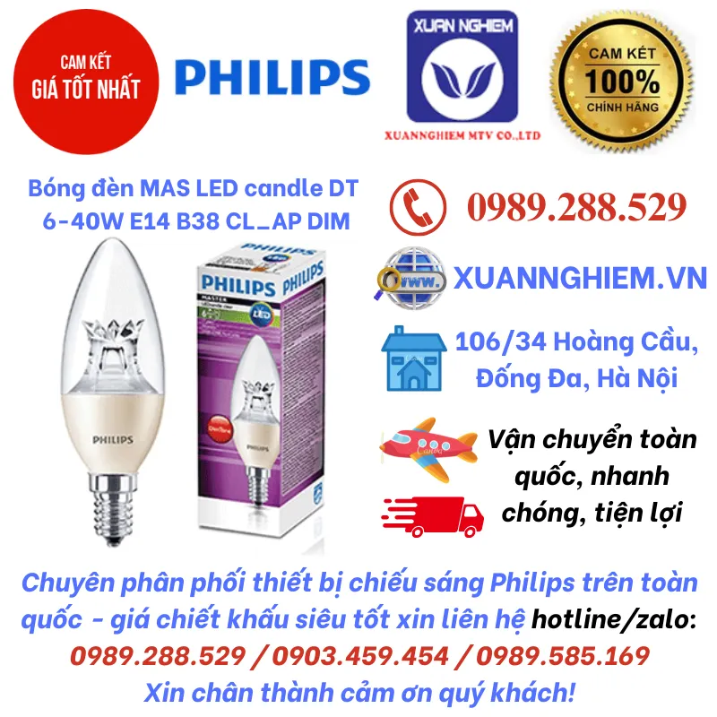 Bóng đèn MAS LED candle DT 6-40W E14 B38 CL_AP DIM Philips