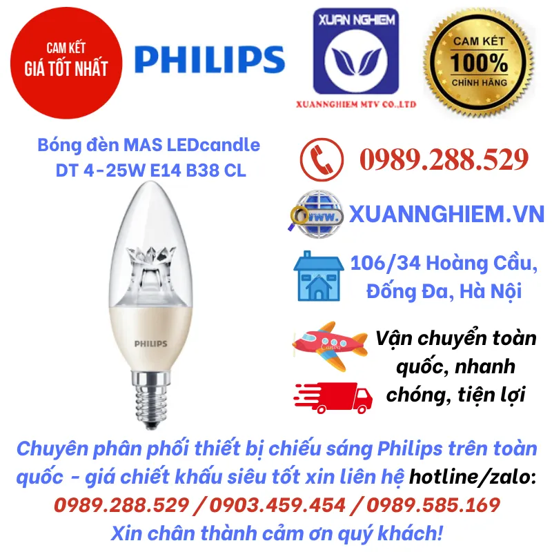 Bóng đèn MAS LEDcandle DT 4-25W E14 B38 CL