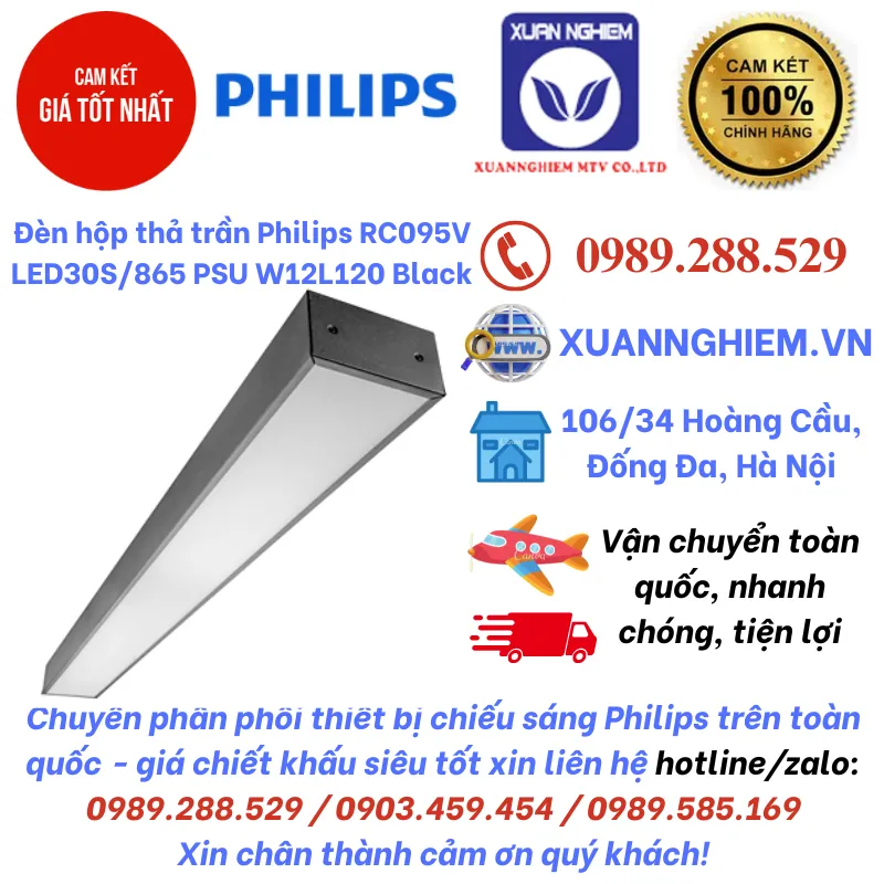 Đèn hộp thả trần Philips RC095V LED30S/865 PSU W12L120 Black